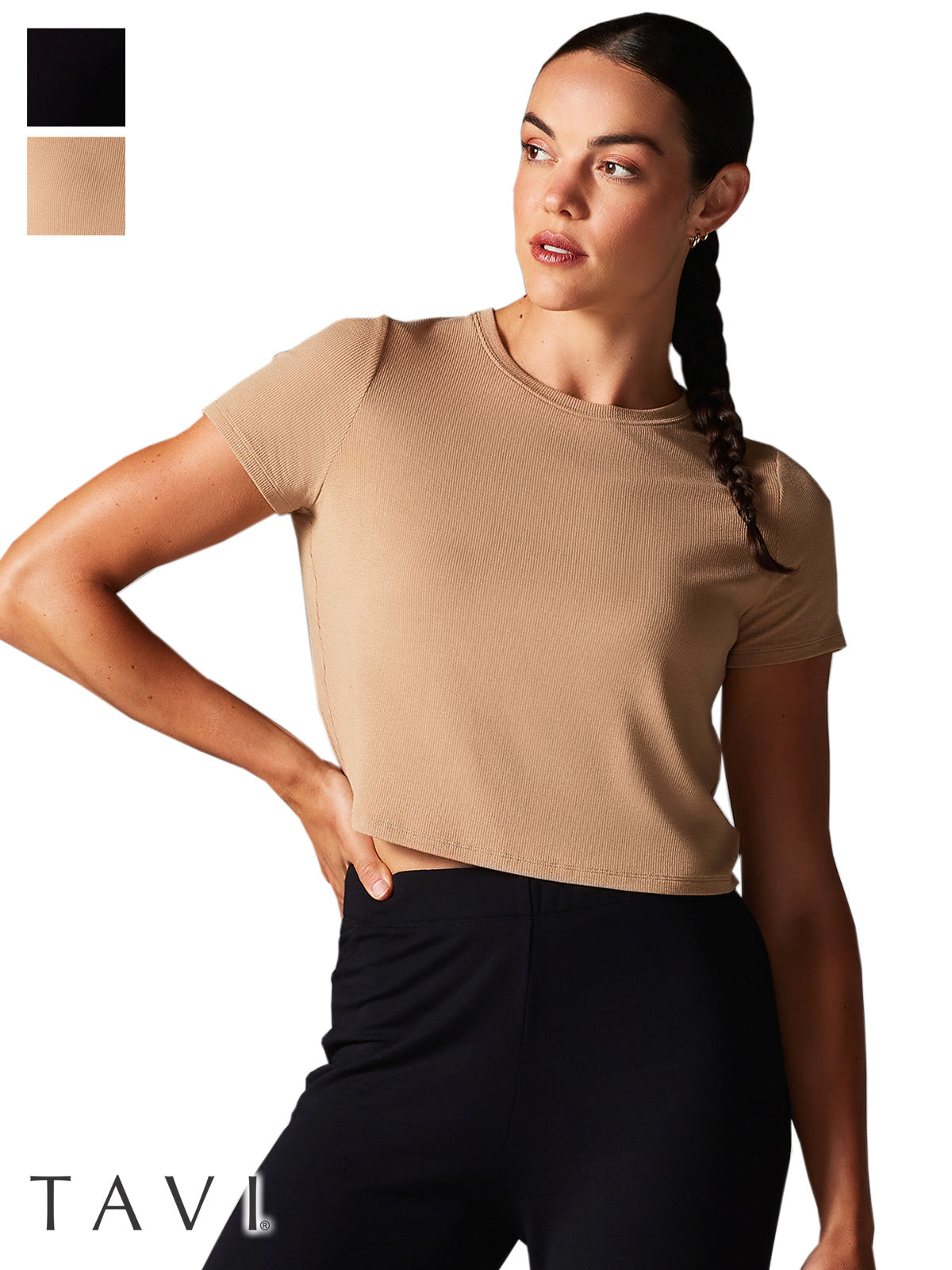 [SALE][TAVI] リブTシャツ Ribbed Tee／ ヨガ トップス ピラティス クロップド丈 通気性