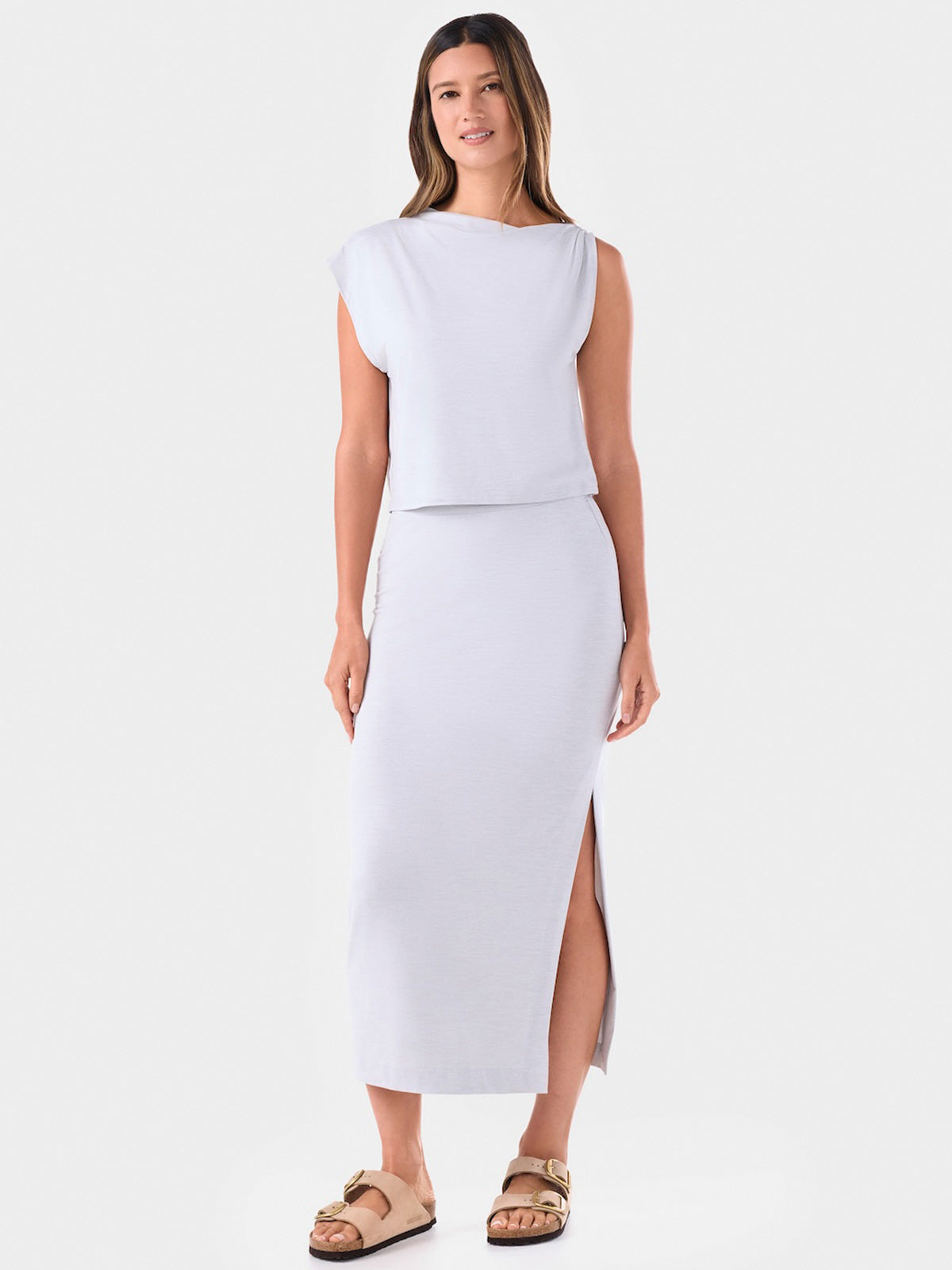 [TAVI] ブラッシュド Tec ニット アシメトリカル Tシャツ Brushed Tec Knit Asymmetrical Tee／タビ レディース  トップス 半袖 ショート丈 カットソー